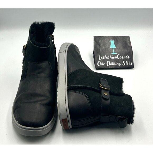 OluKai Women's Black Leather Fur-Lined Pehuea Hulu Ankle Boots Size 8 3140 - Picture 12 of 16